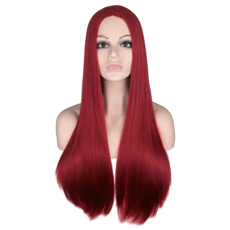 QQXCAIW Long Straight Middle Part Wig For Women Party Blonde Orange Purple Gray Hair Heat Resistant Synthetic Hair Wigs