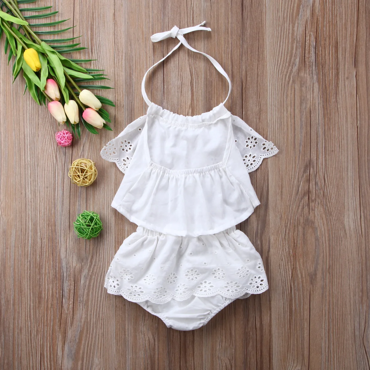 Белые кружевные наряды Комплект из 2 предметов для новорожденных девочек