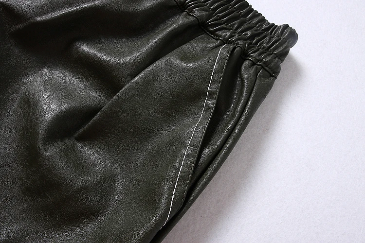 ALPHALMODA осенние женские шорты из искусственной кожи сплошной цвет изгибающий манжета, карман эластичный пояс шорты M-L