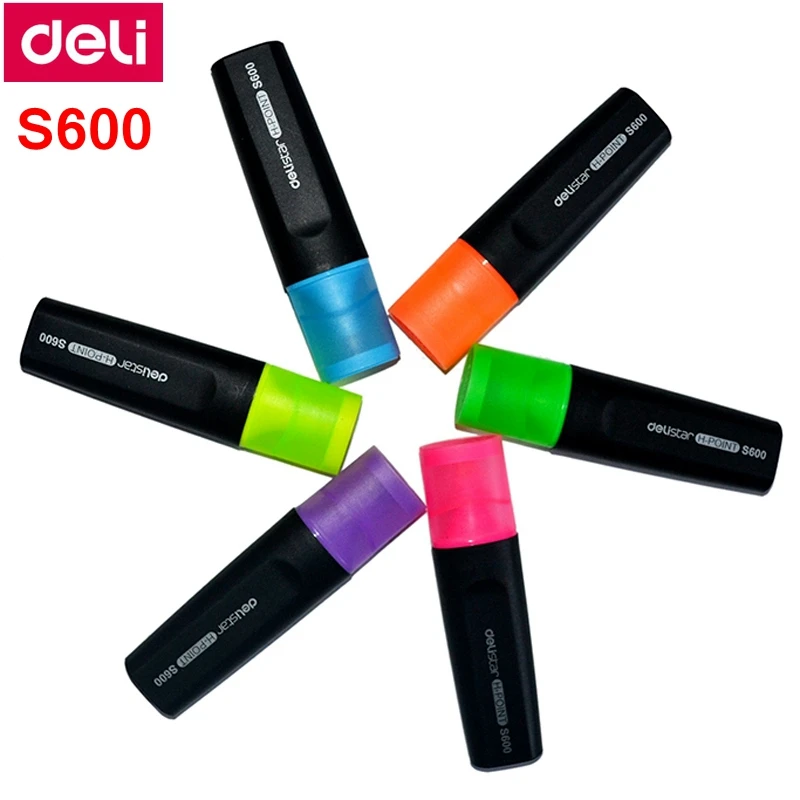 10PCS/BOX Deli S600 Highlight pen Highlighter nite writer pen marker 6 colors Fluorescent pen China top brand Deli
