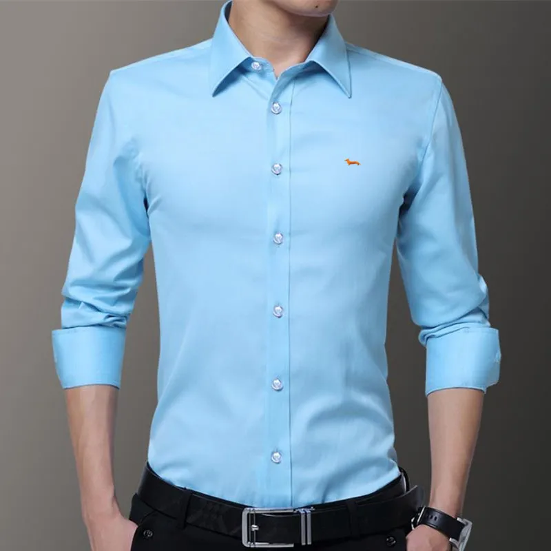 Новые мужские весенние повседневные бизнес блузка с длинными рукавами и