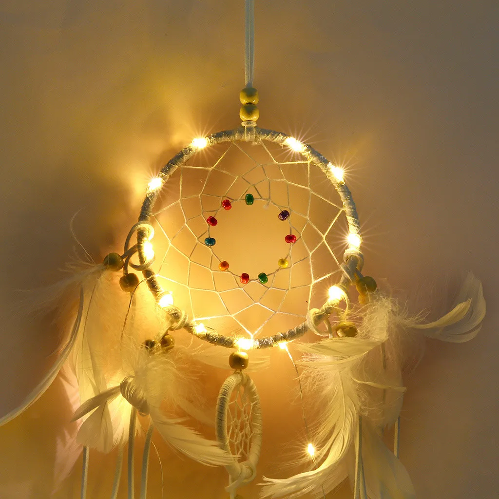 Светодиодный светильник Ловец снов из перьев ручной работы традиционный
