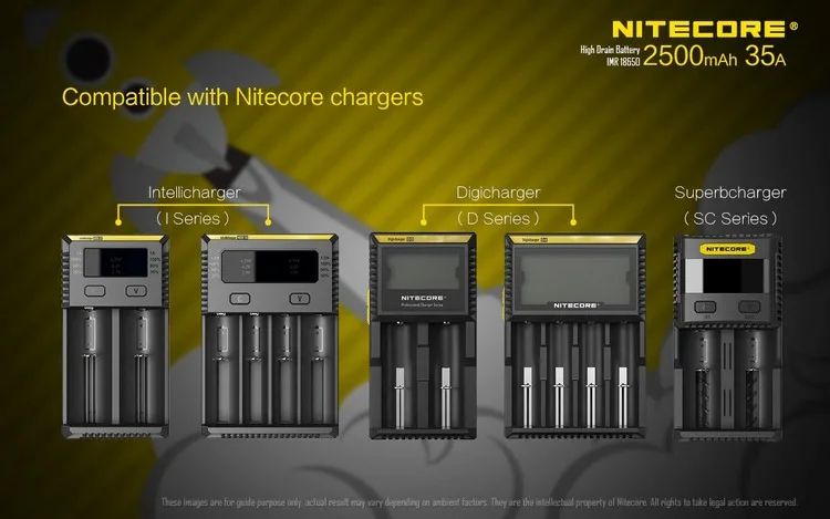 NITECORE IMR18650 2500mAh 35A 3,7 V литий-ионная защищенная аккумуляторная батарея с высокой производительностью для паровых устройств вейперов(1 шт./плоский верх
