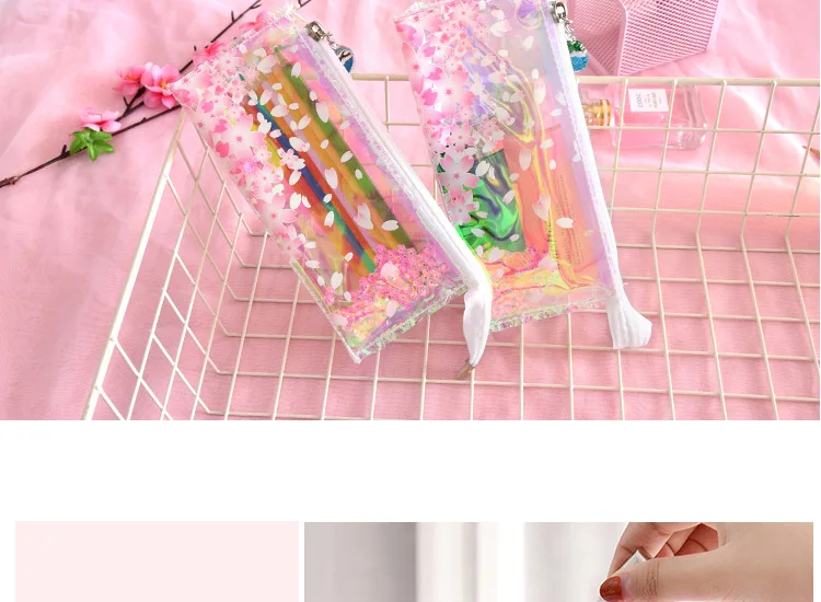 Чехол для карандашей Sakura с переливающимся лазером, классные прозрачные ПВХ сумки для карандашей, высокое качество, канцелярские принадлежности, офисные школьные принадлежности