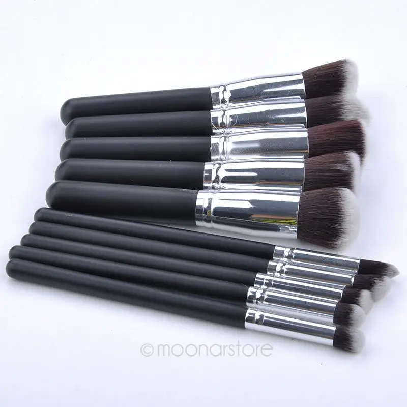 10Pcs Professional Cosmetics Foundation Blending Blush Black Silver Synthetic Soft Makeup Brush Set Tool | Красота и здоровье