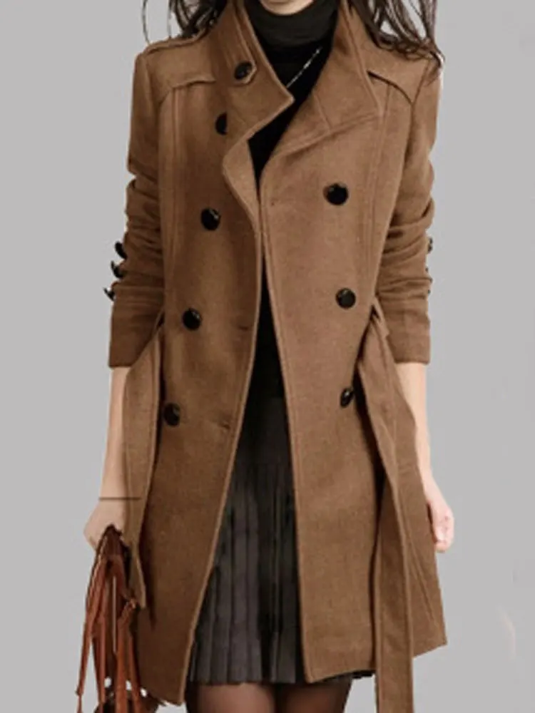 HEE GRAND/женская осенняя и зимняя шерстяная верхняя одежда двубортное пальто