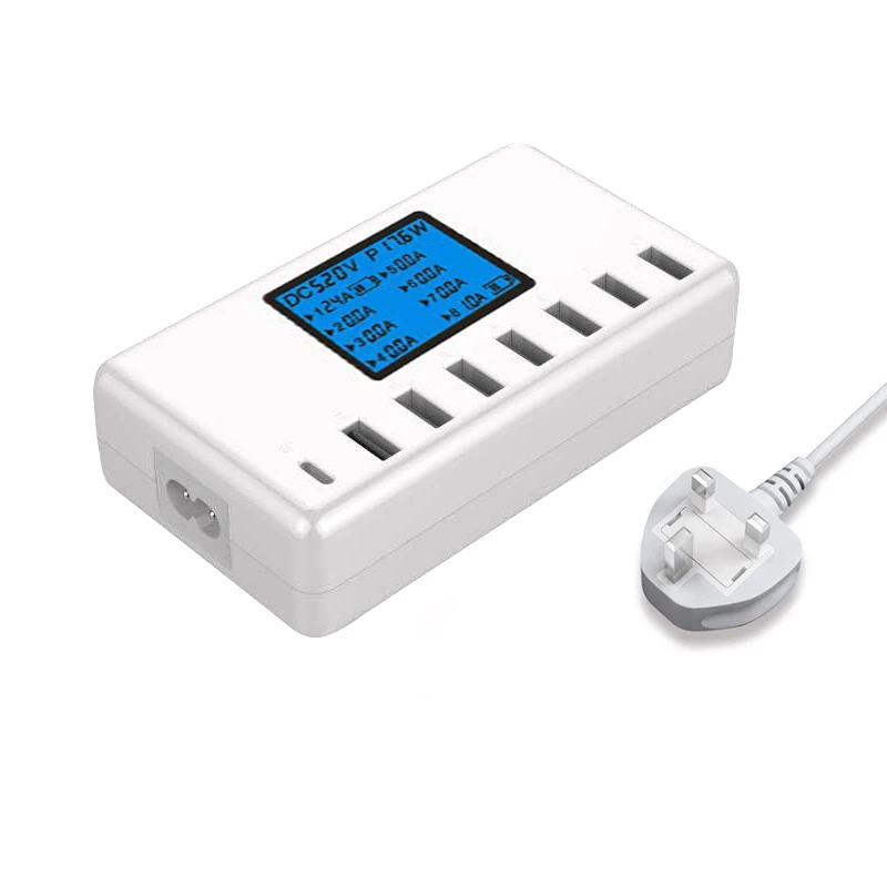 Великобритания Смарт USB зарядное устройство INGMAYA 8 портов 5V8A ЖК-дисплей USB-C зарядная станция для iPhone samsung huawei Nexus Mi type C адаптер переменного тока - Тип штекера: Великобритания