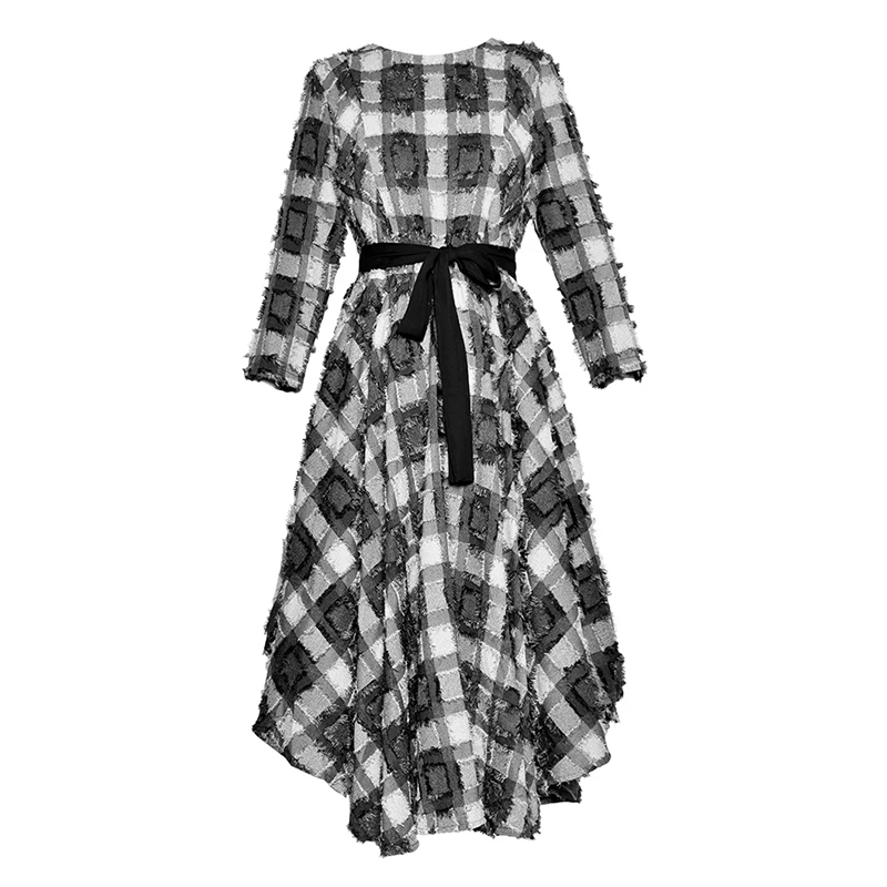 HIGH QUALITY New Fashion 2018 Fall Winter Designer Runway Dress Women's Plaid Asymmetrical | Женская одежда