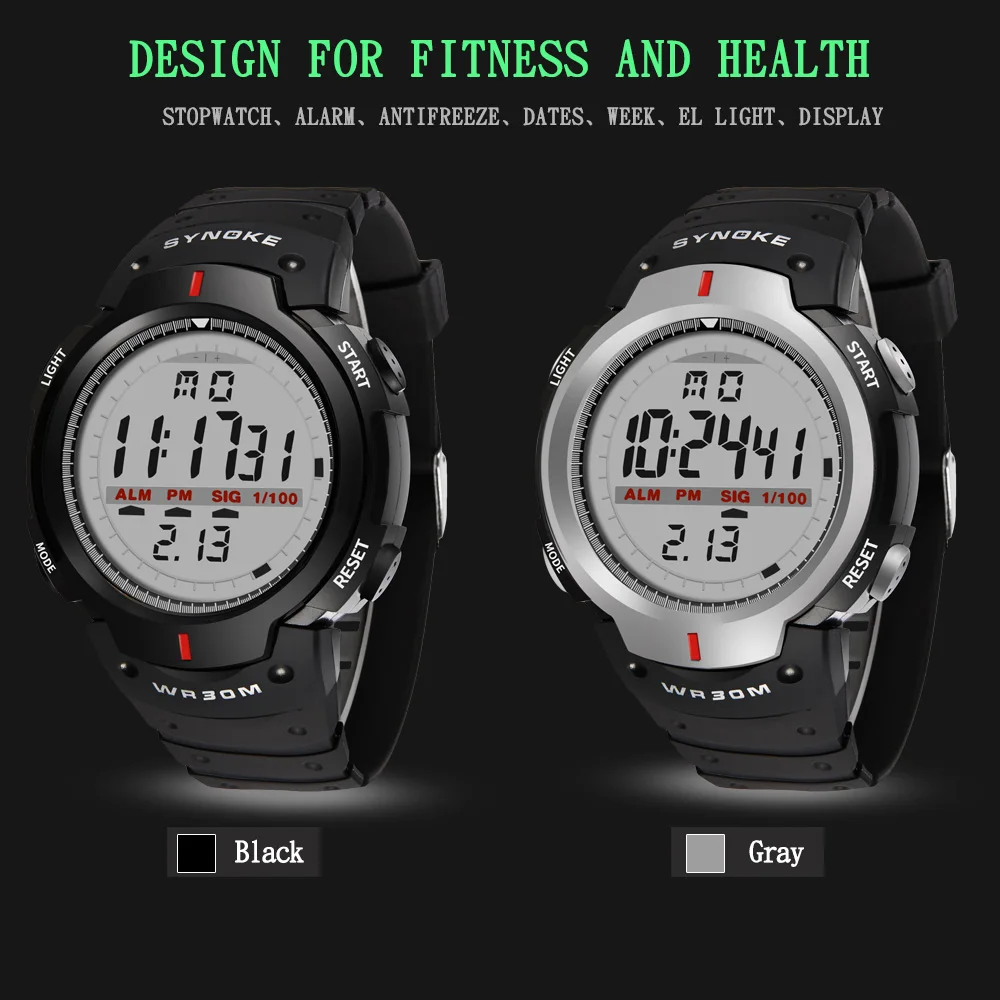 SYNOKE sport watch Men 30m Waterproof Led Digital electronic Watch Men Outdoor Mens Sports Wrist Stopwatch sports Wristwatches