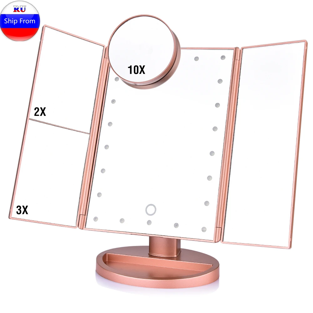 Трехкратное зеркало для макияжа 2x 3x 10x увеличительное туалетное зеркало 22 светодиодный светильник сенсорный экран косметическое зеркало настольные зеркала для макияжа