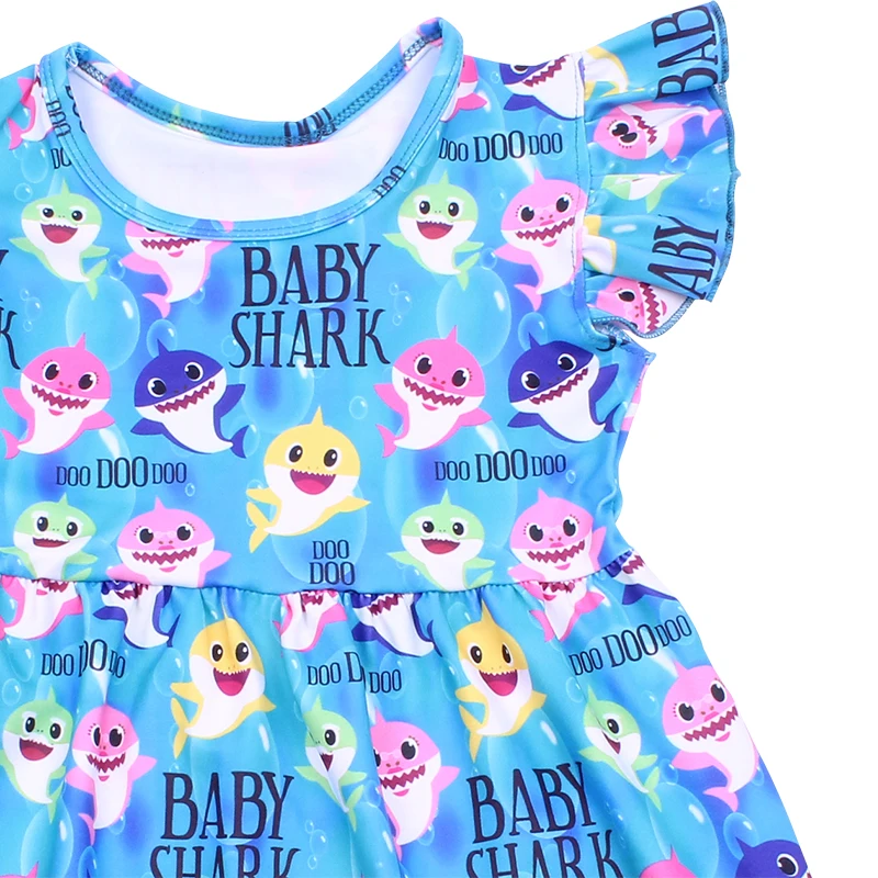 Лидер продаж летнее платье для маленьких девочек с изображением синих акул
