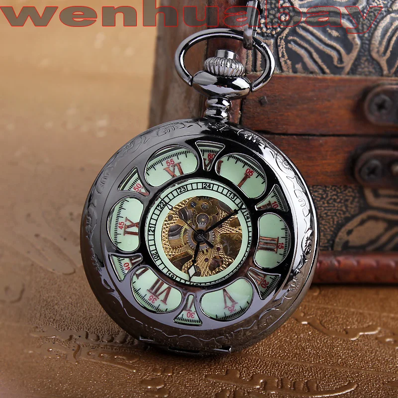 Модные Мужские автоматические механические часы светящийся Скелет римские