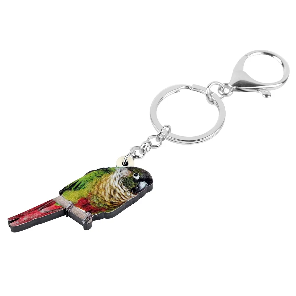 Bonsny акриловый зеленый cheek Conure Bird брелок для ключей кольца модные ювелирные
