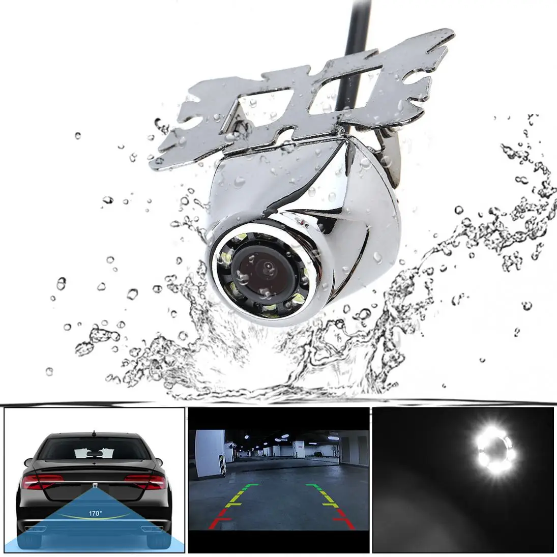 

CCD Waterproof Aluminum Alloy Car Rear View Camera 170 Degree Night Vision Parking Reversing Assistance Wide Angle with 8 LEDs