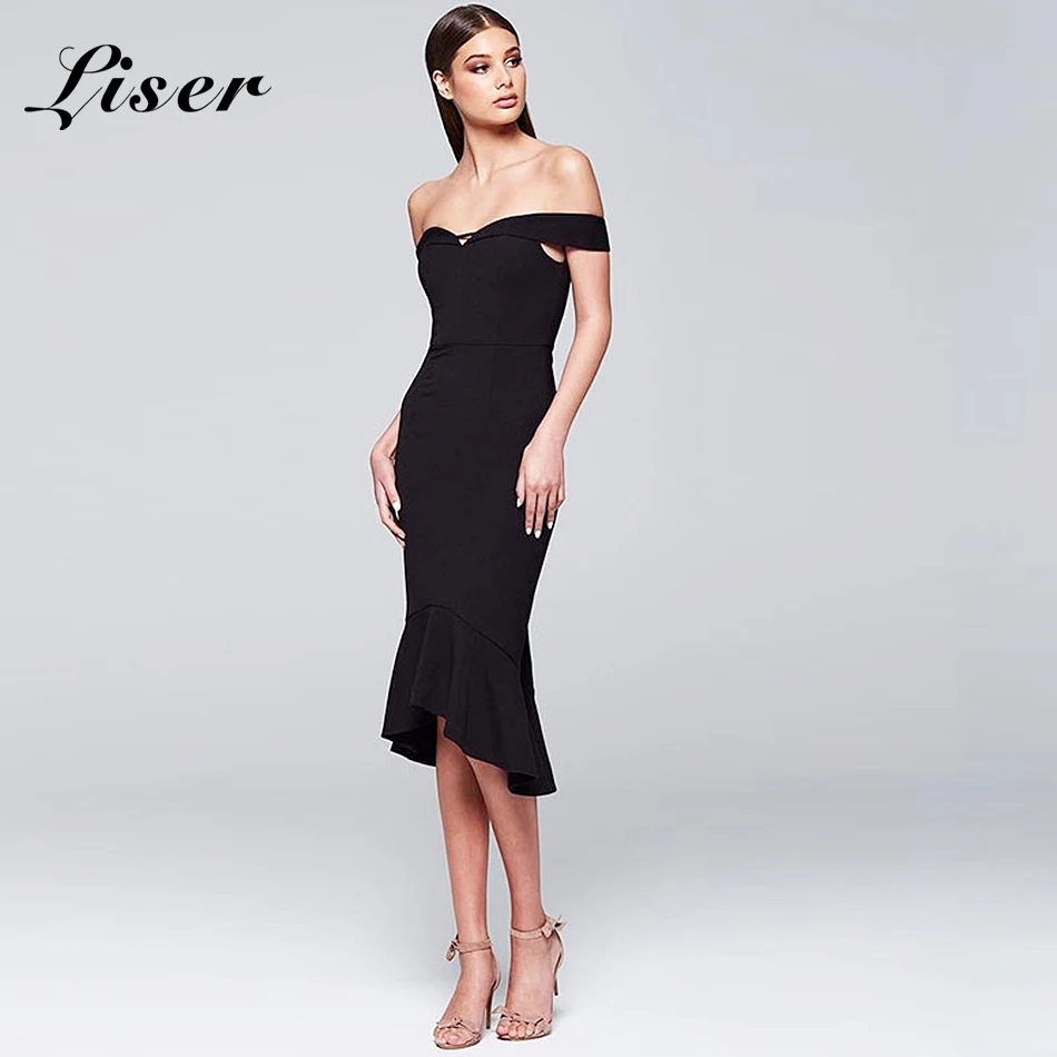 Женское облегающее платье Liser красное черное с вырезом лодочкой на лето 2019 |