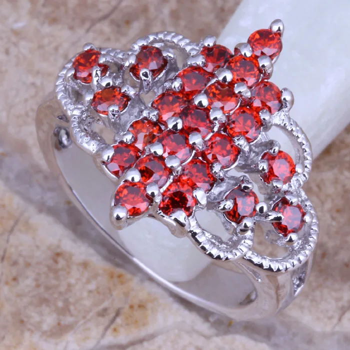 Отличный Красный гранатовый серебряное модное кольцо размер 7 75/9 E065|ring size|fashion