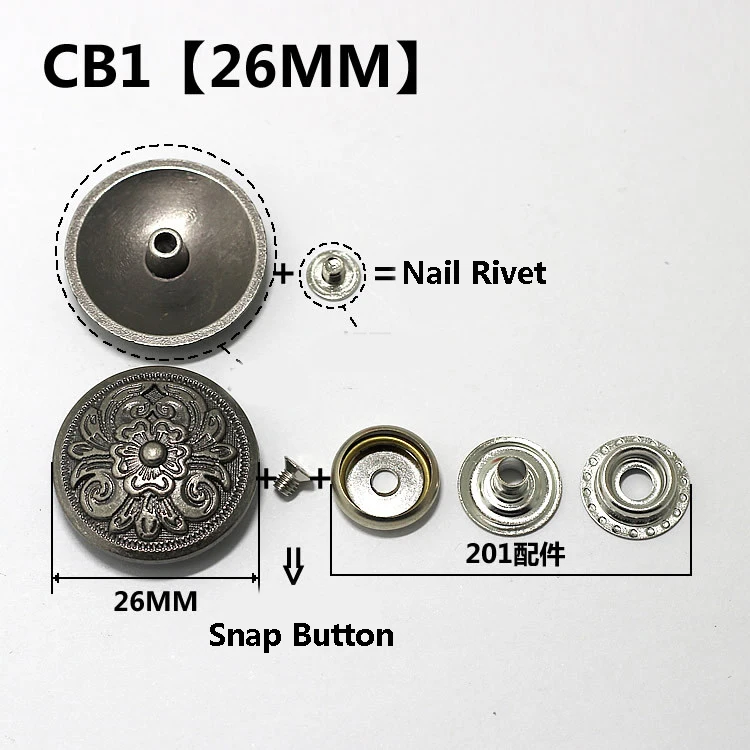 CB1 26mm Серебристые металлические кнопки, заклепки для ногтей с украшением из бисера для кожевенного ремесла, кожаные аксессуары для шитья - Цвет: CB1 26mm