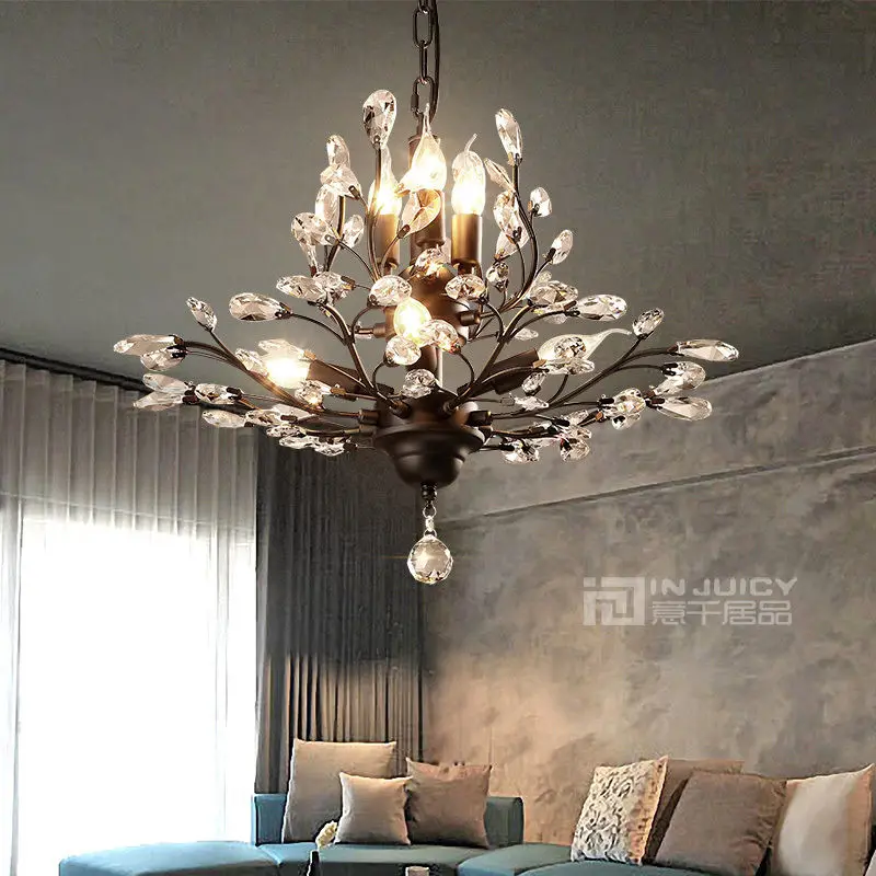 Винтажная Светодиодная потолочная люстра E14 в стиле ретро железная хрустальная