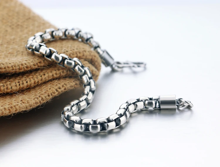Твердый 925 пробы Серебряный красивый браслет в коробке мужской модный браслет мужской браслет Серебряная цепочка браслет подарок ювелирные изделия