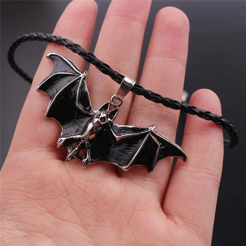 Vintage Punk Rope Chain Necklace Black Enamel Vampire Bat Pendant Men Colar Masculino Gothic Jewelry Halloween Gift | Украшения и