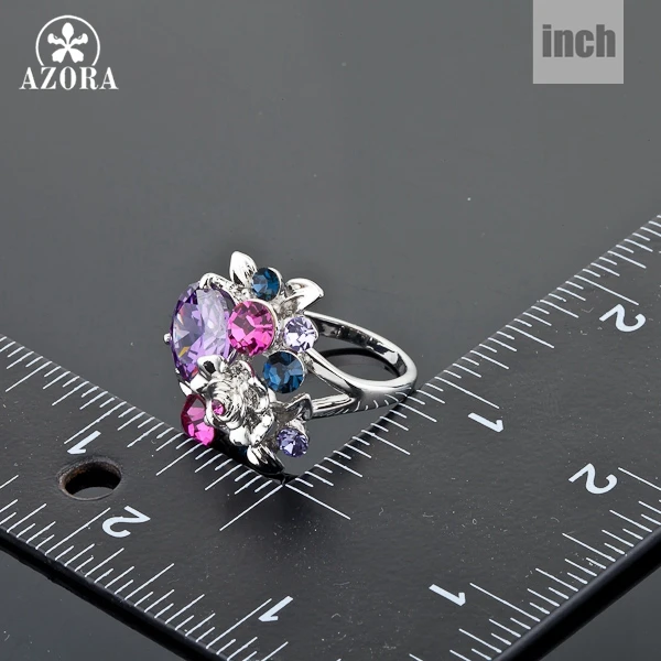 AZORA Unique Design White Gold Color Multicolor Stellux Austrian Crystal Flower Ring TR0048 | Украшения и аксессуары