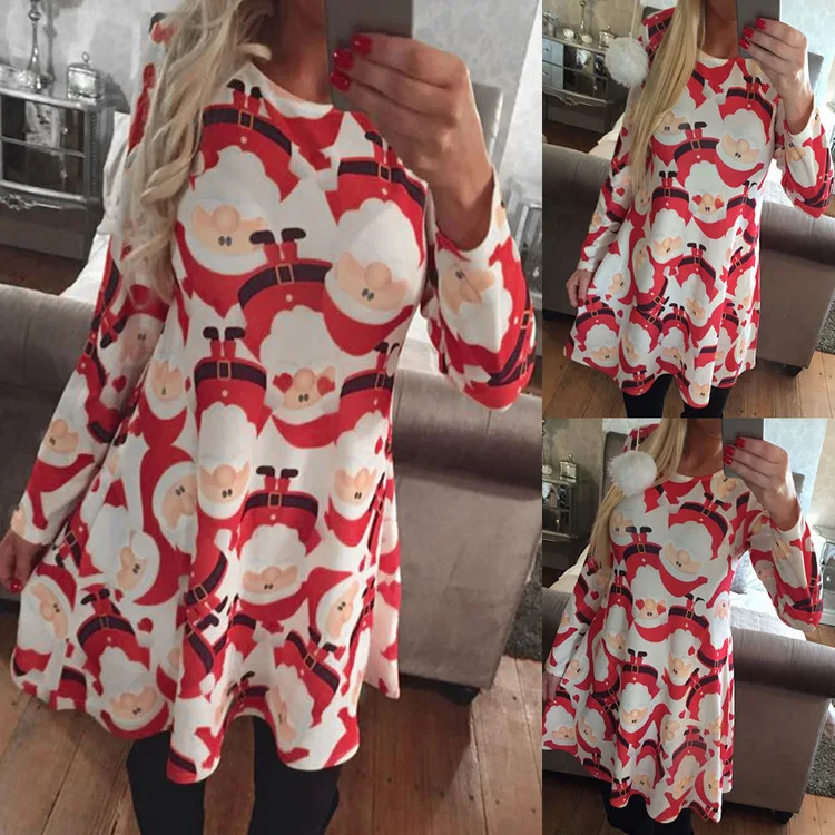 5XL размера плюс осенне-зимний Повседневный женский топ с рисунком рождественской елки, футболка с круглым вырезом, футболка с длинным рукавом, модные женские футболки