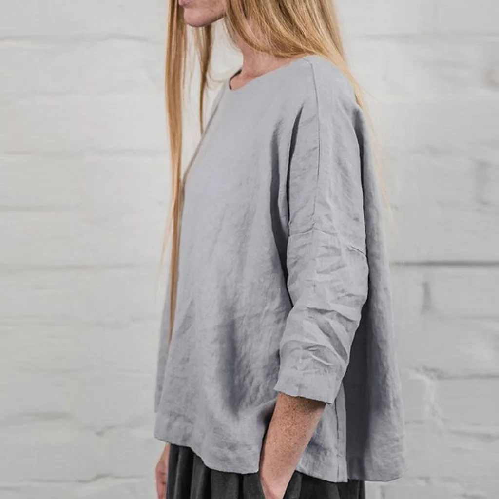 Женская летняя блузка из хлопка и льна больших размеров однотонные Топы с