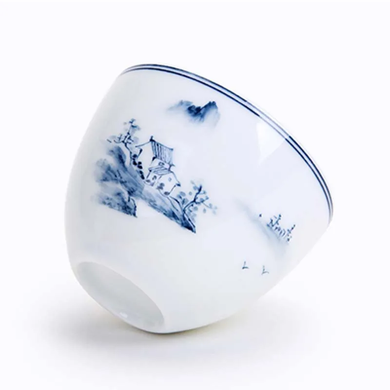 60 мл Цзиндэчжэнь синий и белый фарфор чашка ручная роспись пейзаж чайный набор