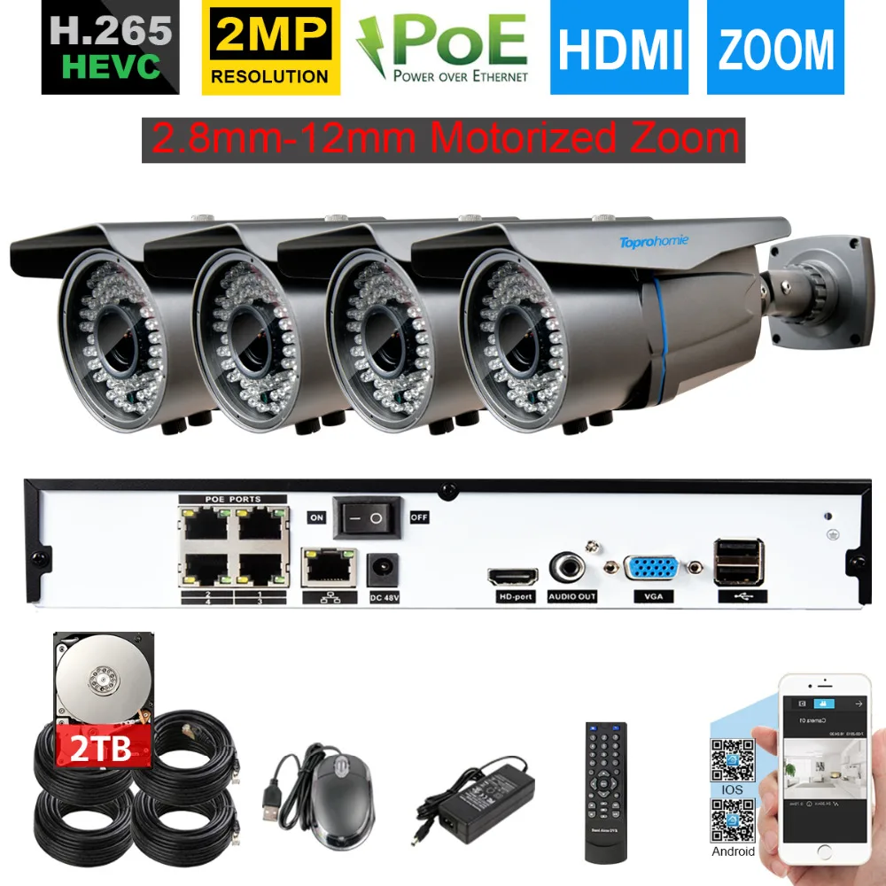 TOPROHOIME H.265 4CH 5MP POE NVR система 2MP 1080P 2 8 мм 12 моторизованный зум Автофокус IP камера