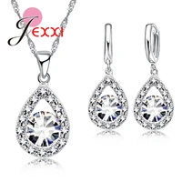new fashion women waterdrop pendant necklace earrings set 925 sterling silver wedding engagement party jewelry gift