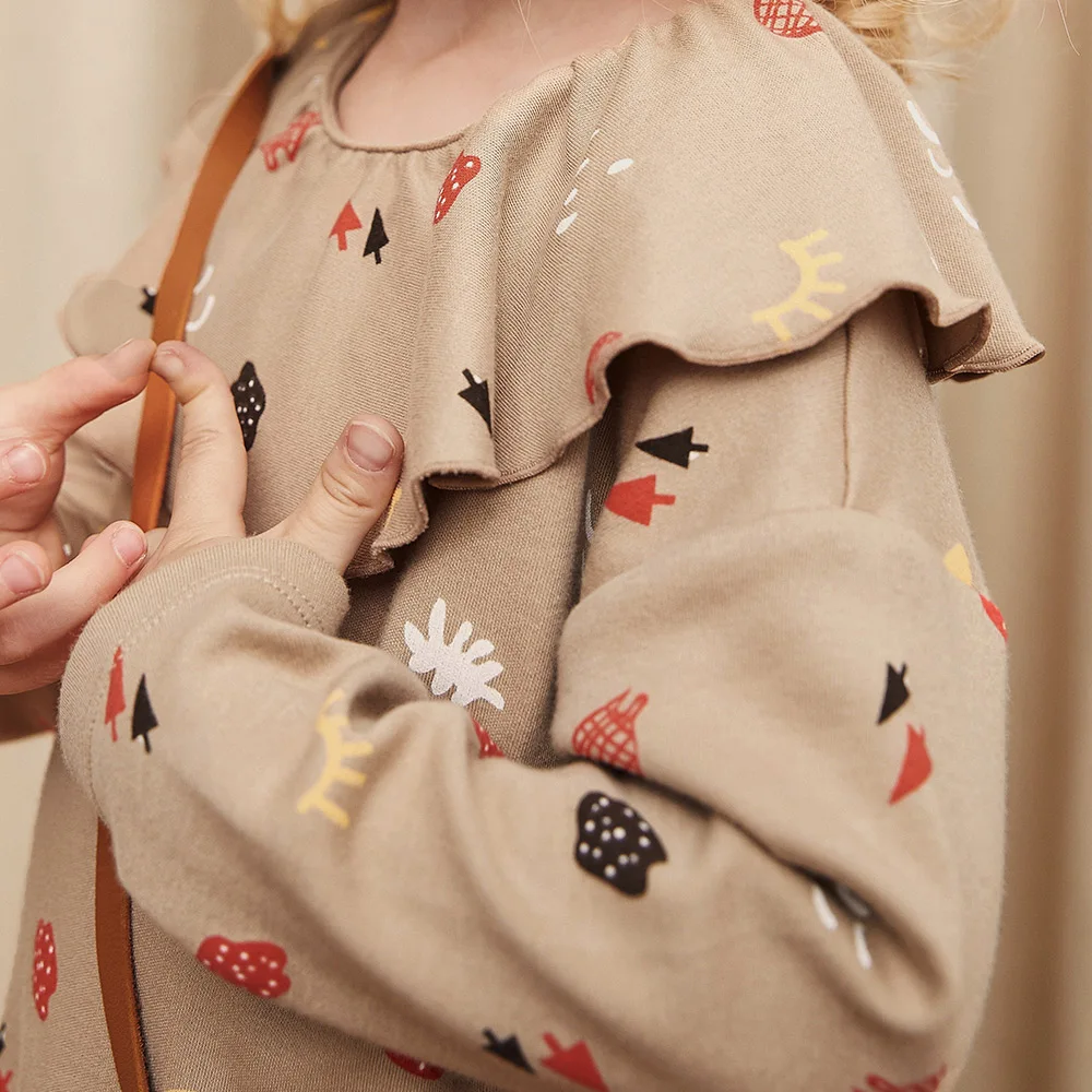 Платье MiniBalabala для девочек в полоску а-силуэта с воланами длинным рукавом |