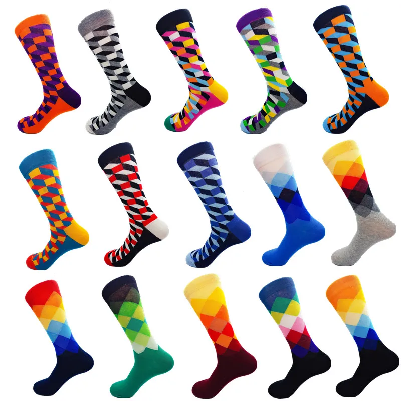 15 цветов мужские носки из чесаного хлопка для пары Модные Цветные Носки - Фото №1