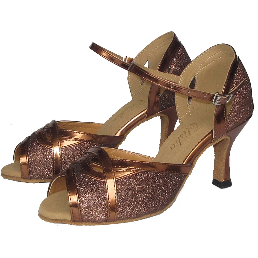Елисей танцевальная обувь 7 5 см клеш Для женщин с открытым носком Бронзовый Цвет