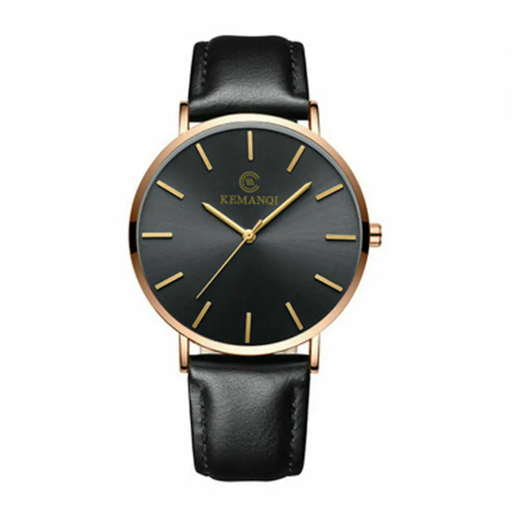 Black Rose Gold Роскошные мужские кварцевые наручные часы кожаный ремешок Аналоговый тонкий Дата повседневные ручные часы для мужчин и женщин подарок - Цвет: Black Rose Gold