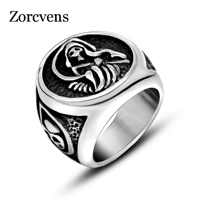 ZORCVENS Винтаж Нержавеющая сталь литые мрачный смерть с косой Племенной Байкерский мужское кольцо