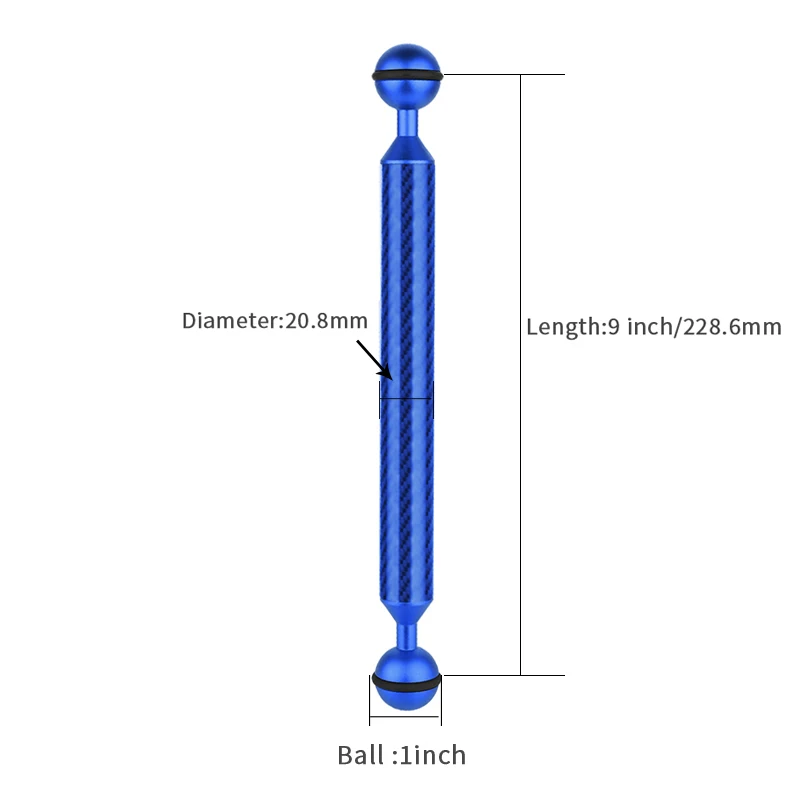 9 inch Blue Углеродное волокно Дайвинг двойной шаровой головкой Поплавковый плавучий рычаг для OSMO действие для Gopro/eken Спортивная камера смартфон подводный лоток - Цвет: 9 inch Blue