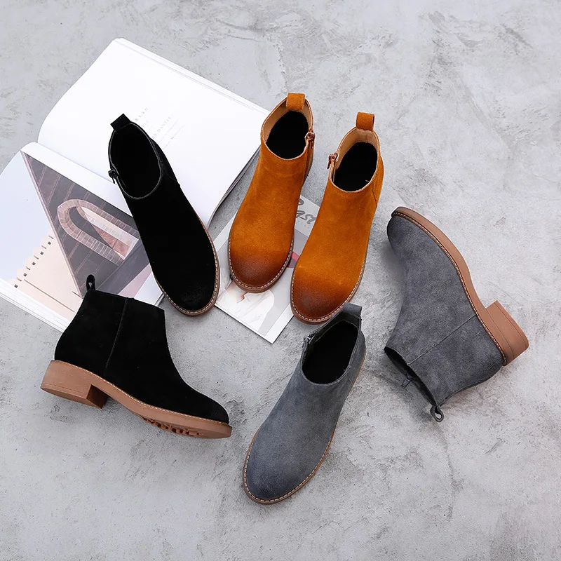 Женские однотонные ботинки с острым носком на низком квадратном каблуке|Женские