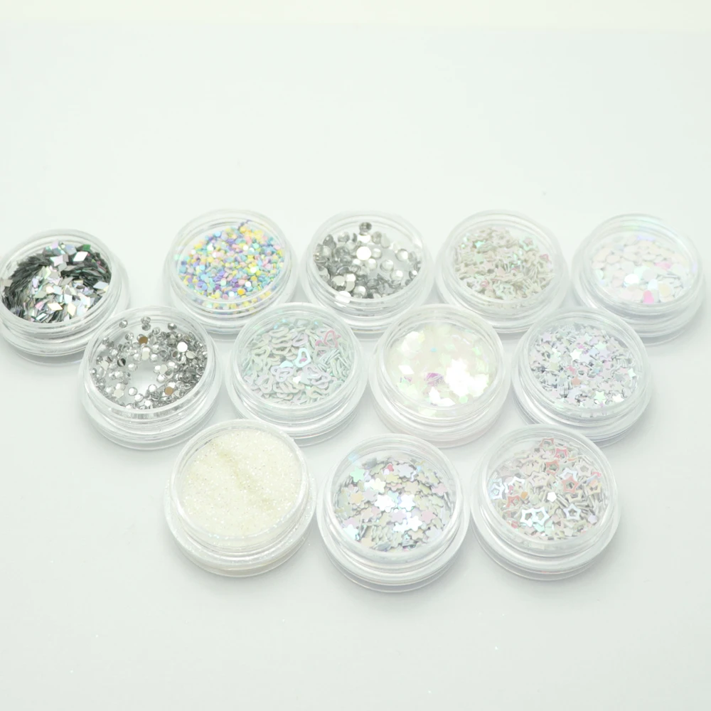 Ноготь маникюрный разные размеры блестки голографическая белый Flakies красочный