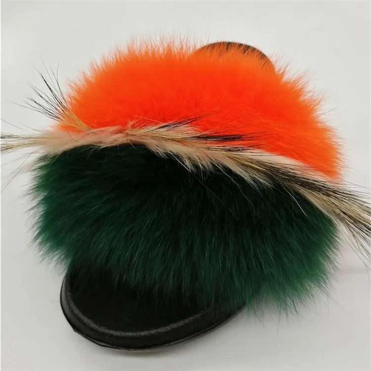 Women Fox Fur Slippers Real Fox Fur Slides Lovely Plush Slippers Woman Summer Home Sandals Women Fur Slides Furry Flip Flops Hot