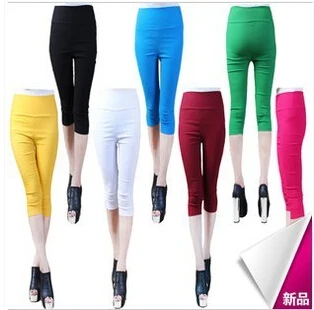 15 color women leggings cotton summer high waist seventh pants casual candy skinny slim pencil trousers D0143 | Женская одежда
