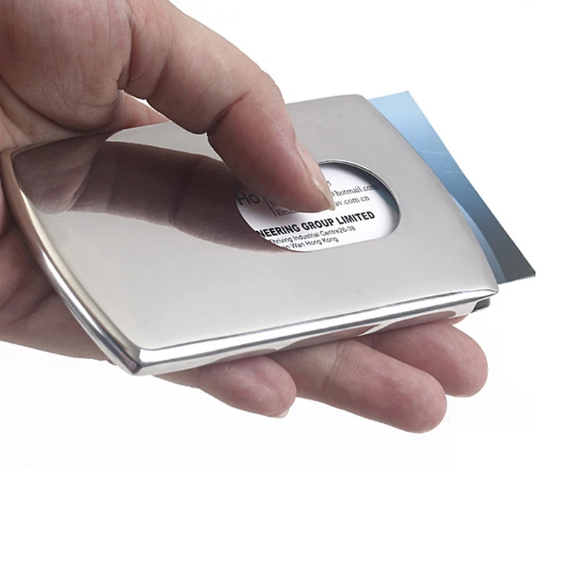 Fashion Thumb Slide Out Stainless Steel Business card holder pocket metal case for men black box packing | Багаж и сумки