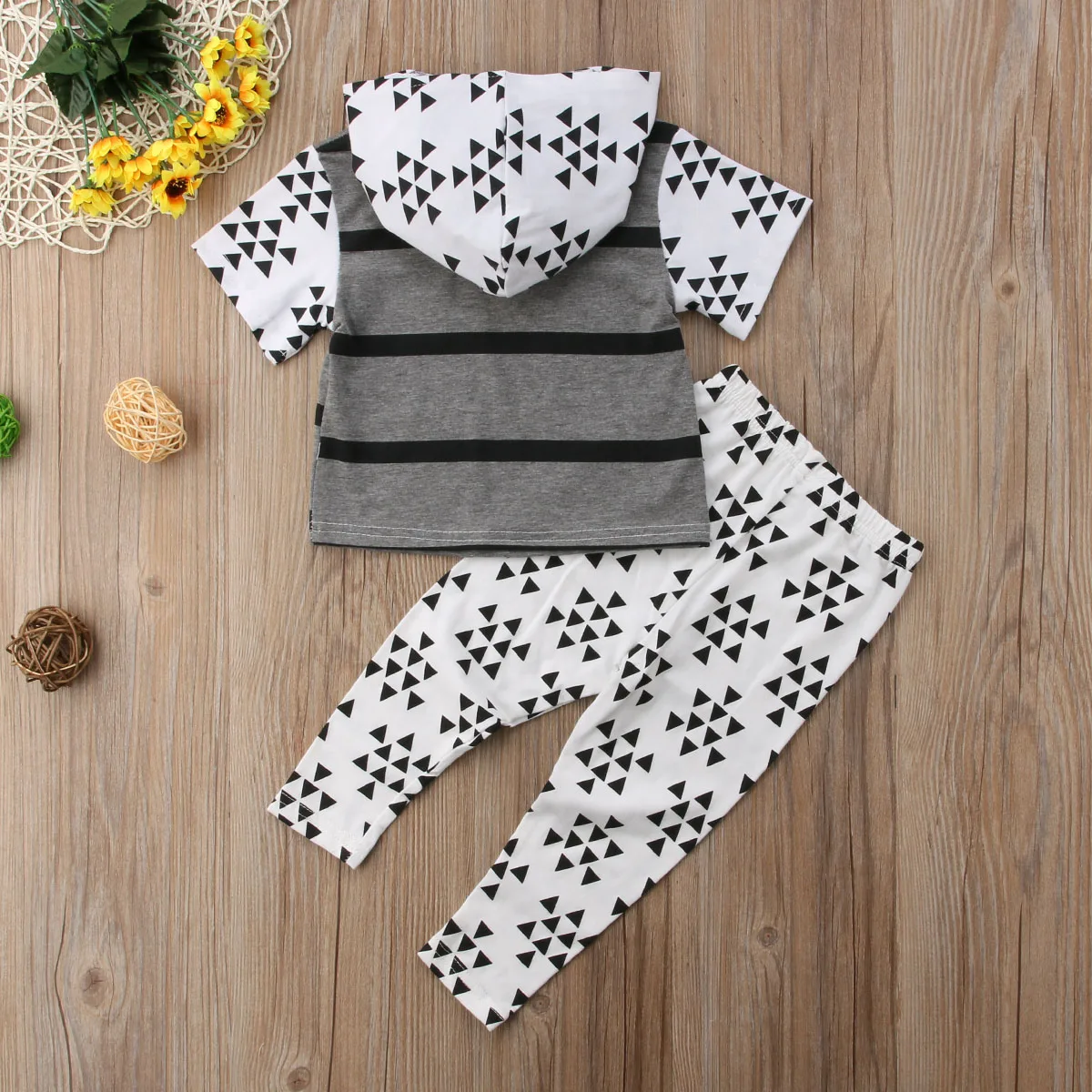 Casual Newborn Infant Baby Boy Striped Hoodie Tops Long Romper Pants Leggings Clothes 2PCS Set Fashion Short Sleeve Clothing |