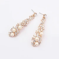luxury clear wedding rhinestone earrings elegant women bride pearl crystal earring long chandelier earrings