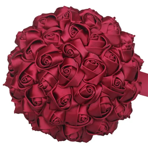 winered Дешевые Marfim цвета слоновой кости Шелковый Свадебный букет цветы девушка/Подружка невесты/невесты атласный держащий цветок для свадьбы, фестиваль, вечерние W223-5 - Цвет: winered
