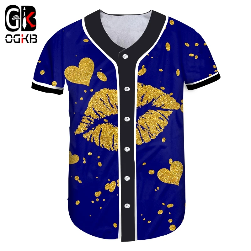 OGKB бренд рот губы Бейсбол Джерси Золото и синий 3d весь тело печать блеск Спорт Бег