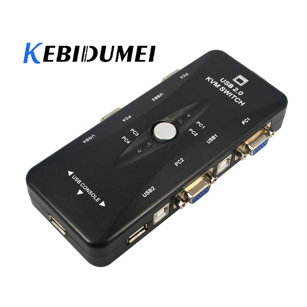 Kebidumei Новый KVM коммутатор 4-портовый 3 концентратор мини-авто USB переключатель 2 0