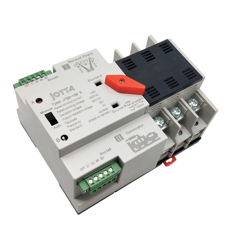 Jotta W2R-3P 110 В/220 В мини ATS автоматический переключатель 100A 3P электрические селекторные переключатели Двойной Выключатель питания на din-рейке