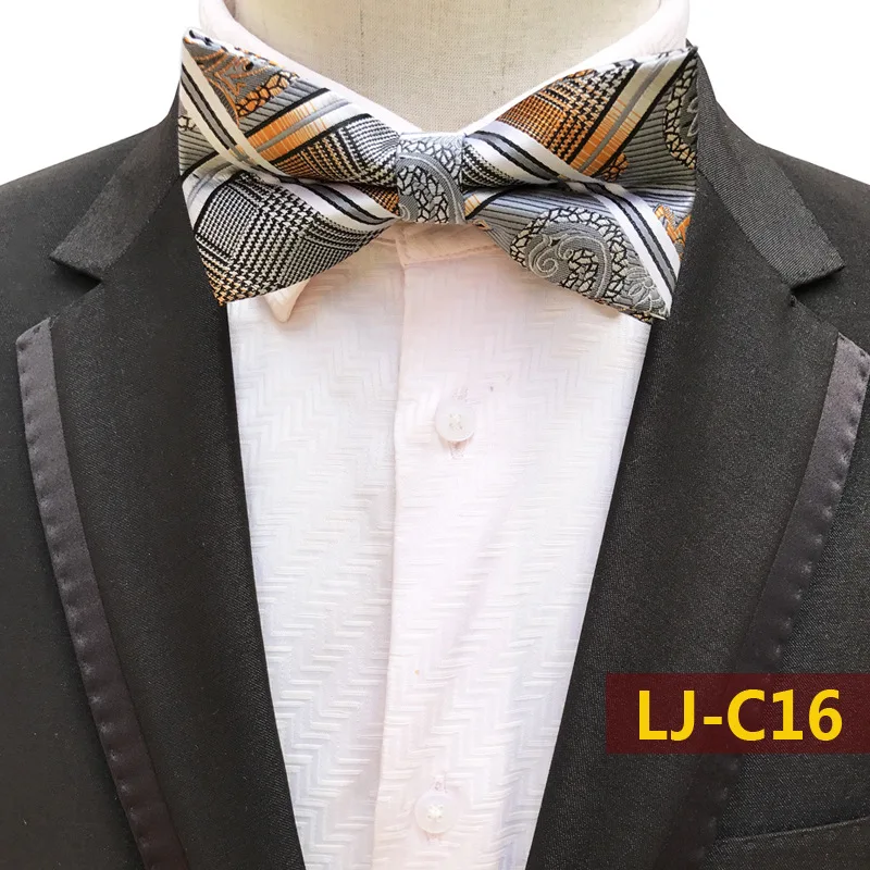 

Classic Grey Orange Paisley&Plaid Mens BowTie Silk Necktie Wedding Jacquard Shirt Bowtie Prom Accessorie