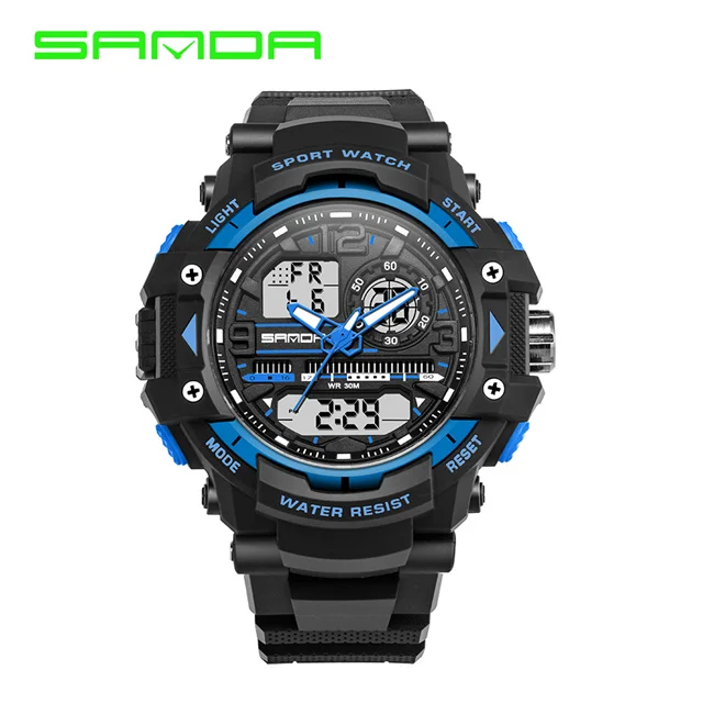 Blue SANDA Для мужчин модные спортивные часы лучший бренд класса люкс электронный светодиодный цифровой наручные часы для мужчин, Для мужчин наручные часы, Relogio Masculino - Цвет: Blue