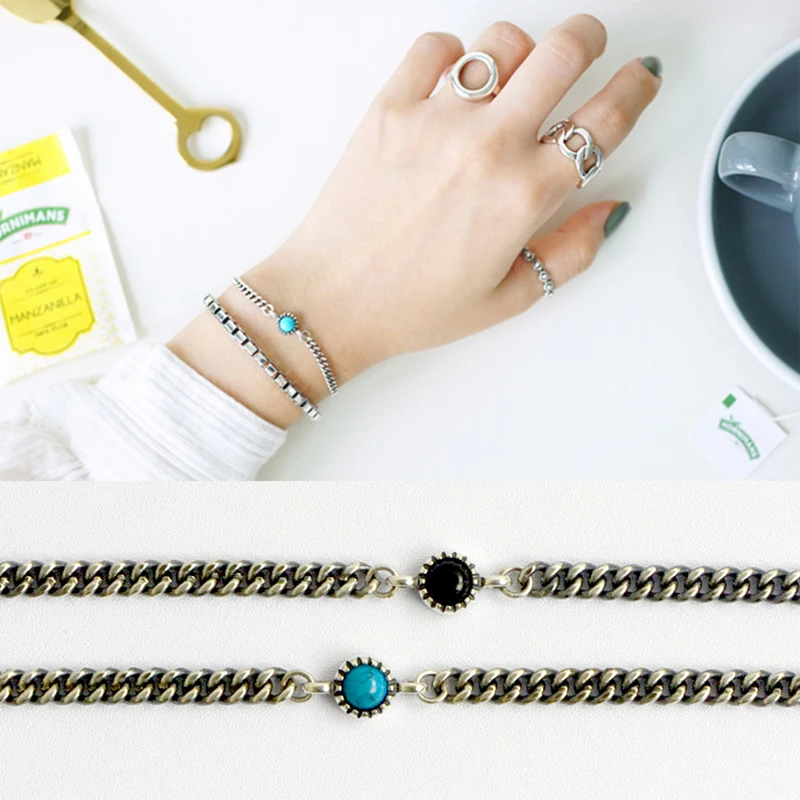 

Fashion Vintage Minimalist Chain Agate Bracelets 925 Sterling Silver Bracelets Wedding Party Fine Jewelry WDB016